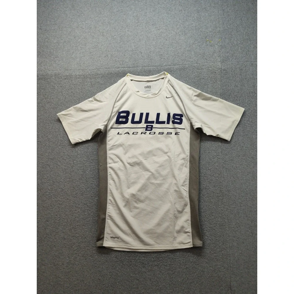Nike Men Shirt Jersey L White Gray Bullis Bulldogs Lacrosse Compression Athletic